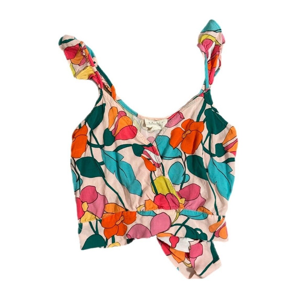 XS Meraki Bright Floral wrap crop top, back tie